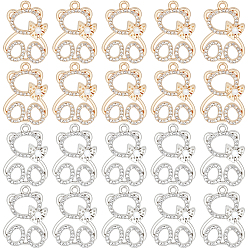 (52) Непрозрачная лаванда 32 шт. 2 цвета сплава, подвески со стразами и кристаллами, с имитацией жемчуга из абс-пластика с бусинами, мишка с подвесками-бантиками, платиной и золотом, 23x16.5x4.3 мм, отверстие : 1.6 мм, 16 шт / цвет