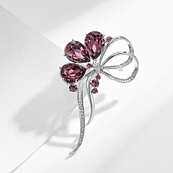 Индийский Красный Брошь-бантик из сплава со стразами для рюкзака, платина, Индийская красная, 81x50 мм