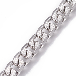 Stainless Steel Color Tarnish Resistant 304 Stainless Steel Cuban Link Chains, Chunky Curb Chains, Twisted Chains, Unwelded, Textured, Stainless Steel Color, 5.5mm, Links: 8x5.5x1.4mm