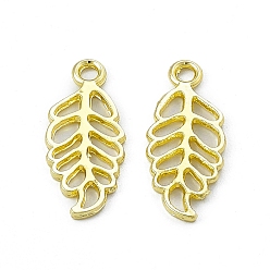 Light Gold Rack Plating Alloy Pendants, Hollow, Leaf Charm, Light Gold, 20x8x1mm, Hole: 1.6mm
