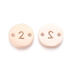Number Numbers 304 Stainless Steel Links, PVD Vacuum Plating, for Craft Jewelry Making, Flat Round, Rose Gold, Num.2, 10x1mm, Hole: 1.4mm