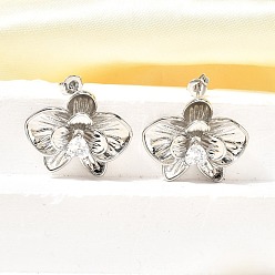 Платина Серьги-гвоздики из латуни с микро-паве и прозрачным фианитом, долговечный, стойки покрытие, платина, 20.5x24.5 мм