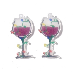 Black Translucent Acrylic Pendants, Red Wine Glass Charms, Black, 39x19x2.5mm, Hole: 1.5mm