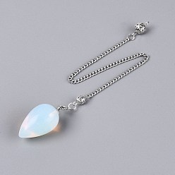 Opalite Opalite Dowsing Pendulum Pendants, with Iron Chain, Teardrop Charms, 245~250mm, Hole: 1.8~2mm