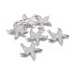 Платина Подвески из цинкового сплава, без кадмия и без свинца, морская звезда / морские звезды, платина, 26x23.5x3 мм, отверстие : 2 мм