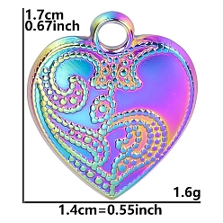 Rainbow Color Stainless Steel Pendants, Heart Charm, Rainbow Color, 17x14x1.5mm, Hole: 2mm