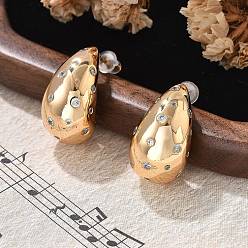 Круглые Серьги-гвоздики из латуни с микропаве из прозрачных кубических цирконий в форме капли, с силиконовыми берушами, реальный 18 k позолоченный, круглые, 20.5x12 мм