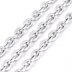Stainless Steel Color 304 Stainless Steel Cable Chains, Unwelded, Flat Oval, Stainless Steel Color, 4x3mm