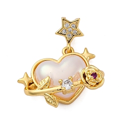 Настоящее золото 18K Подвески латуни cmолы, со стразами, сердце, долговечный, без кадмия и без свинца, стойки покрытие, реальный 18 k позолоченный, 20 мм, отверстие : 4 мм