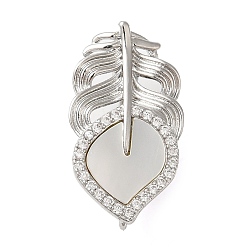 Платина Латунные микропаве, прозрачный кубический цирконий и раскладывающаяся застежка из натуральной ракушки, без кадмия, без никеля и без свинца, лист, платина, 24x13.5x9.5 мм, отверстие : 1.5 мм