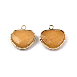Gold Natural White Jade Pendants, with Light Gold Plated Tone Brass Edge, Dyed & Heated, Faceted Heart Charm, Gold, 22x22x6mm, Hole: 2mm