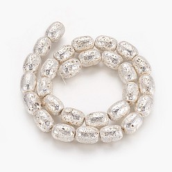 с Покрытием Серебра Гальванические бусины из натуральной лавы, долговечный, колонка, со серебряным покрытием, 14x10~10.5 мм, отверстие : 1 мм, около 28 шт / нитка, 15.55 дюйм (39.5 см)