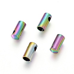 Rainbow Color Ионное покрытие (ip) 304 концы шнура из нержавеющей стали, Торцевые крышки, колонка, Радуга цветов, 8.5x3.8 мм, отверстие : 1.8 мм, внутренний диаметр: 3 мм