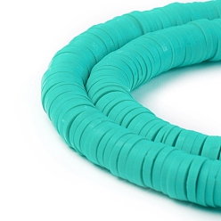Medium Turquoise Flat Round Eco-Friendly Handmade Polymer Clay Beads, Disc Heishi Beads for Hawaiian Earring Bracelet Necklace Jewelry Making, Medium Turquoise, 6x1mm, Hole: 2mm, about 353~378pcs/strand, 17.7 inch