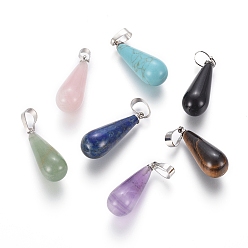 Смешанные камни Природные и синтетические смешанные каменные подвески, с латунными залоговыми элементами, слеза, 27.5~29.5x10.5 мм, отверстие : 3.5~9x3.5~4.5 мм