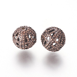 Red Copper Iron Filigree Beads, Round, Red Copper, 8mm, Hole: 1mm