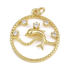 Настоящее золото 18K Латунные микро проложить кубического циркония подвески, кольцо с подвесками в виде дельфинов, долговечный, стойки покрытие, без свинца и без кадмия, с целью перехода в кольце, реальный 18 k позолоченный, 23x20x3 мм, отверстие : 3 мм