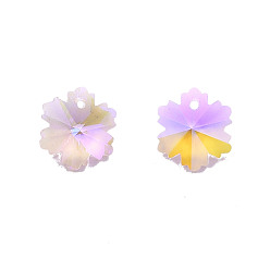 Pink Pointed Back Electroplate Faceted Glass Pendants, Snowflake, Pink, 14x12.5x7mm, Hole: 1.2mm