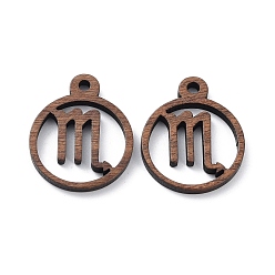 Скорпион Подвески из орехового дерева, вырезанные лазером, амулеты полых созвездий, неокрашенными, Скорпион, 24x20x2.5 мм, отверстие : 2.4 мм