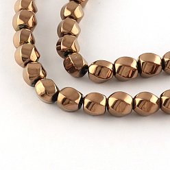 Copper Plated Electroplate Non-magnetic Synthetic Hematite Bead Strands, Twist Round, Copper Plated, 8x7mm, Hole: 1mm, about 52pcs/strand, 15.8 inch