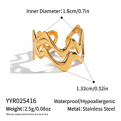 Chapado en Oro Real 18K 304 Anillos abiertos de acero inoxidable para mujer., ola, real 18 k chapado en oro, 13.2 mm, diámetro interior: 18 mm