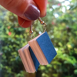 Средно-синий Серьги-подвески из сплава с бумажной книгой, золотые, светло-синий, 45 мм