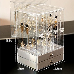 Прозрачный Прямоугольник 4 вертикальные ящики прозрачный пластиковый органайзер для ювелирных изделий, подвесная шкатулка для драгоценностей 2 с бархатными ящиками, для серьги, Ожерелье, кольцо, хранение браслета, прозрачные, 13x17.5x25.5 см