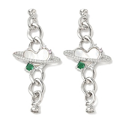 Платина Застежки-защелки из натуральной латуни, без кадмия, без никеля и без свинца, со стразами, планета сердца, платина, 67 мм