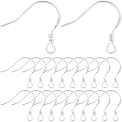 Silver 10Pairs 925 Sterling Silver Earring Hooks, with 1Pc Polishing Cloth, Silver, 14x14mm, Hole: 2mm, 22 Gauge, Pin: 0.6mm