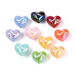 (52) Непрозрачная лаванда Непрозрачные акриловые бусины с УФ-покрытием, радужный, сердце и лук, с эмалью, разноцветные, 17x20x14 мм, отверстие : 2.7 мм