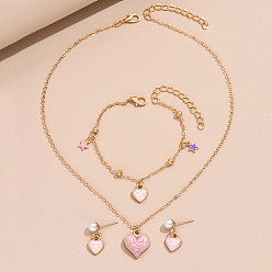 Сердце Ожерелья с подвесками из эмалевого сплава, серьги-гвоздики и браслеты с подвесками, золотые, сердце, колье: 17.32 дюйм (44 см)