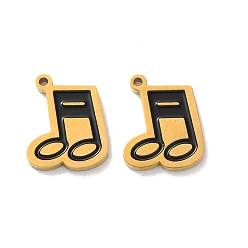 Черный Ионное покрытие (ip) 304 брелоки из нержавеющей стали с эмалью, реальный 18 k позолоченный, музыкальная нота очарование, чёрные, 13x10.5x1.5 мм, отверстие : 1 мм
