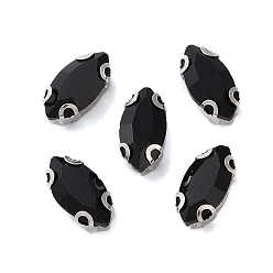 Черный Конский глаз пришить стразами, многожильных ссылки, стекло горный хрусталь, с настройками зубцов из нержавеющей стали, аксессуары для одежды, граненые, чёрные, 12x6x4.3 мм, отверстие : 0.9 мм