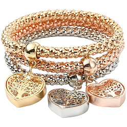 (52) Непрозрачная лаванда 3шт. 3 цвета браслеты с подвесками из цинкового сплава, железные эластичные браслеты для женщин, Сердце с деревом, разноцветные, 1/4 дюйм (0.6 см), внутренний диаметр: 2 дюйм (5 см)