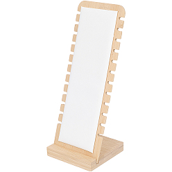 Белый 12-слот деревянные ожерелья органайзер стенды, с ковриком из искусственной кожи, прямоугольные, белые, готовое изделие: 10x9.5x27.3 см