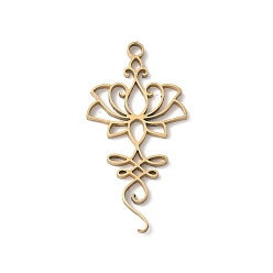 Настоящее золото 18K 201 подвески из нержавеющей стали, медитация йога лотосные чары, лазерная резка, реальный 18 k позолоченный, 24x12x1 мм, отверстие : 1.4 мм