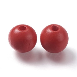 Red Painted Natural Wood Beads, Round, Red, 16mm, Hole: 4mm