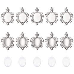 Нержавеющая Сталь Цвет Сделай сам 304 наборы для изготовления подвески в виде морской черепахи из нержавеющей стали, включая прозрачные овальные стеклянные кабошоны, цвет нержавеющей стали, 34.5x23x2 мм, отверстие : 1.2 мм