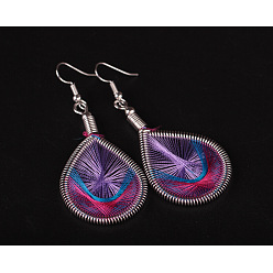 Темная Орхидея Серьги-подвески из сплава и хлопка, слеза, платина, темные орхидеи, 90x33 мм