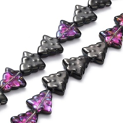 Черный Прозрачные гальванические стеклянные бусины, с половиным покрытием цвета радуги, Рождественские елки, чёрные, 15.5~16x14.5~15x4.5~5 мм, отверстие : 1 мм, около 40 шт / нитка, 25.20~25.59 (64~65 см)