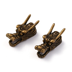 Античная Бронза Сплавочные овальные бусины тибетского стиля , Форма головы китайского дракона, античная бронза, 24x10x12 мм, отверстие : 6 мм