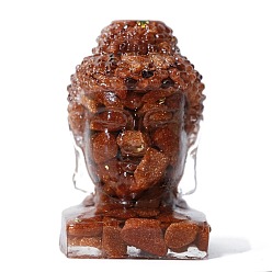 Камень с Пылевым Золотом Статуэтки из смолы с головой Будды, с синтетической крошкой золотого камня внутри статуй для украшения домашнего офиса, 30x30x55 мм