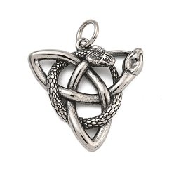 Античное Серебро 316 хирургические подвески из нержавеющей стали, с целью перехода в кольце, Тройной узел с подвеской в виде змеи, античное серебро, 37.5x37x7 мм, отверстие : 7 мм