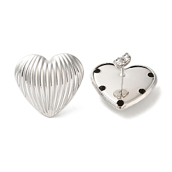Platinum Brass Stud Earrings for Women, Heart, Platinum, 23x25mm