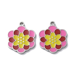 Couleur Acier Inoxydable Pendentifs en acier inoxydable, avec l'émail, charme de fleur, couleur inox, 304mm, Trou: 17x14x1.5mm