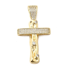 Настоящее золото 18K Латунные микро проложить кубического циркония подвески, крестик, стойки покрытие, долговечный, без свинца и без кадмия, реальный 18 k позолоченный, 41x23x4 мм, отверстие : 8.5x4 мм