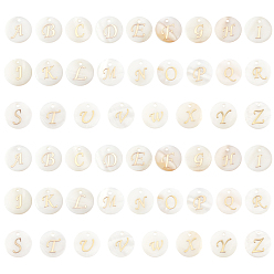 Letter A~Z 52 шт 26 натуральные пресноводные подвески в стиле ракушек, с позолоченными элементами из травленой латуни, плоско-круглые с алфавитами , Письмо ~ Z, 15x2 мм, отверстие : 1.2 мм, 2 шт / стиль