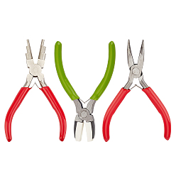 Stainless Steel Color Carbon Steel Jewelry Pliers Kit, Including 6-in-1 Bail Making Looping Pliers, Wire Pliers and Bent Nose Pliers, Stainless Steel Color, 124~155x49~62x9~11mm, 3pcs/set