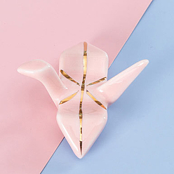 Pink Фарфоровые палочки для еды, подставки для палочек для еды золотой линии, бумага кран, розовые, 47x53x25 мм