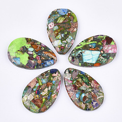 Разноцветный Синтетическая золотая линия регалит / имперская яшма / подвески из яшмы с морскими осадками, окрашенные, слеза, красочный, 48x30~30.5x7 мм, отверстие : 1.4 мм